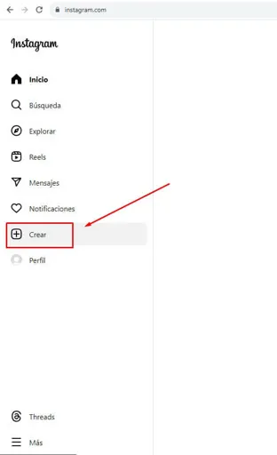 Captura de tela do Instagram na web com o botão para iniciar uma nova postagem