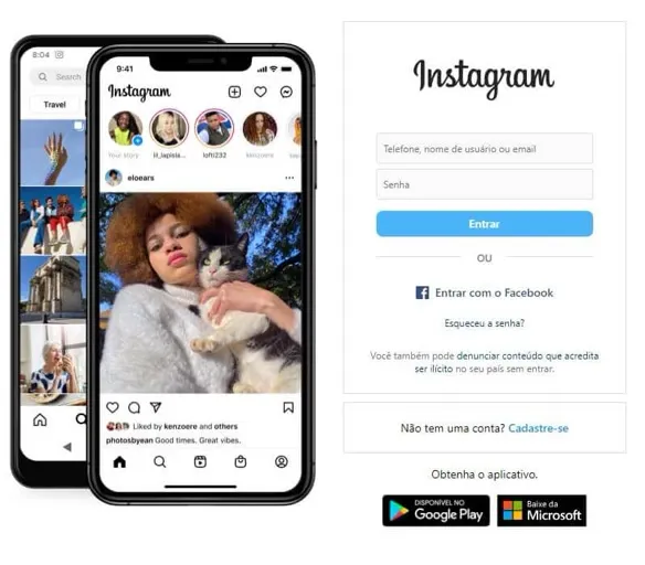 Instagram web ecrã login Português
